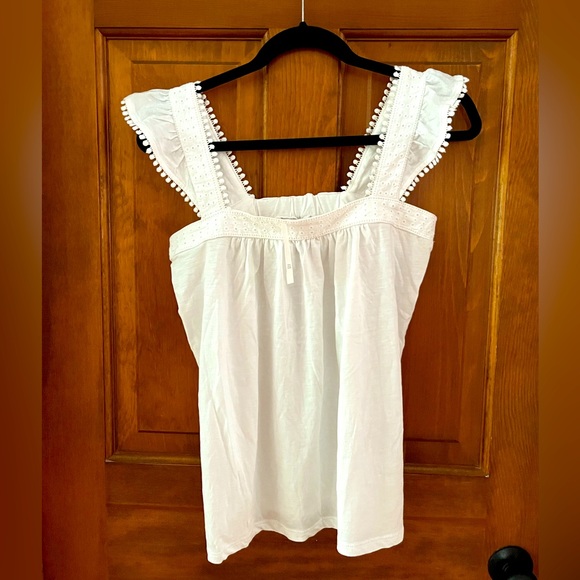 LOFT pompom lace on-off shoulder white top - NWT - Picture 1 of 5